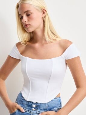 NWOT Good American Dolly Super Stretch Corset Top in White Size 1X